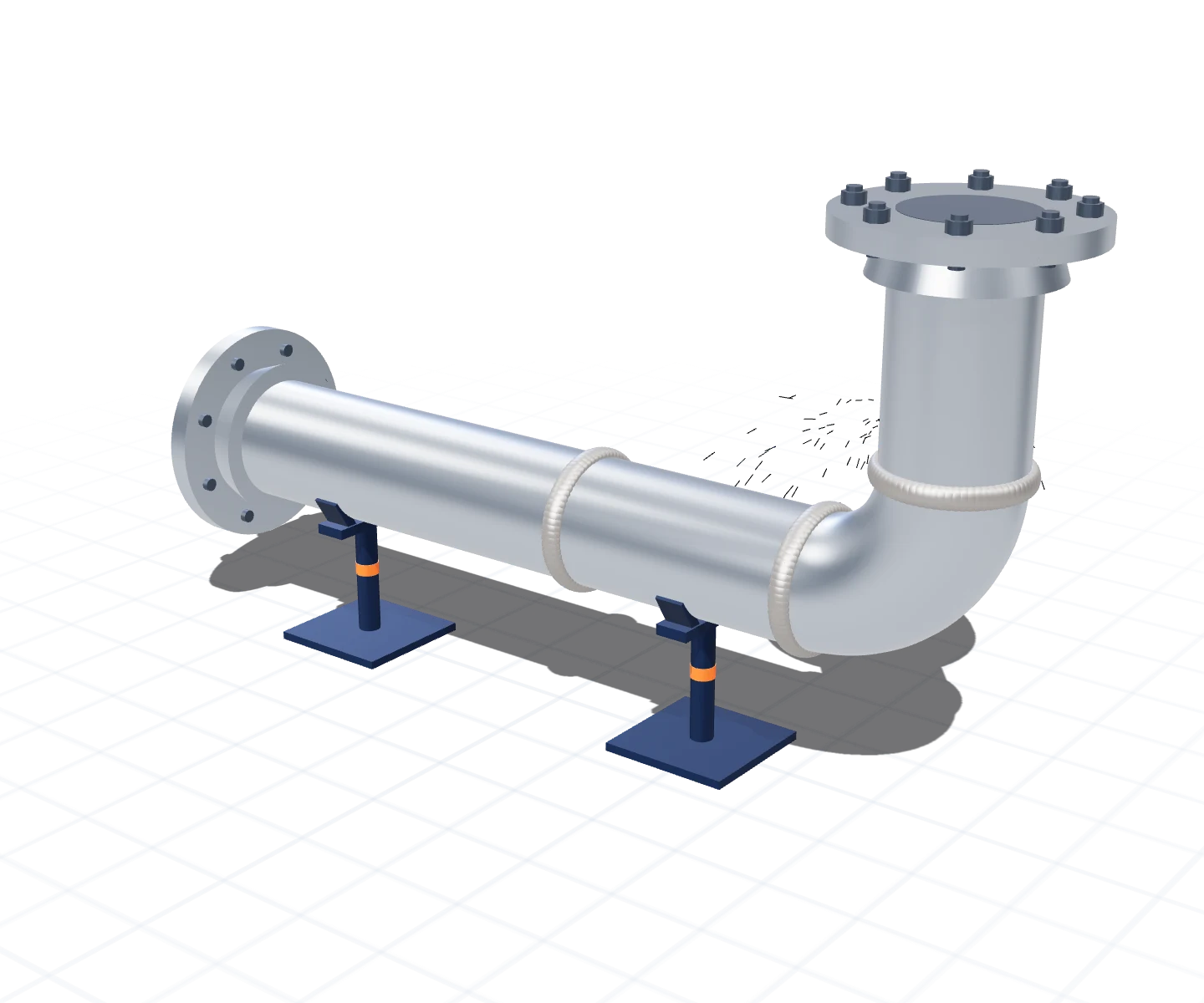 A pipe spool on two stands with three accepted welds