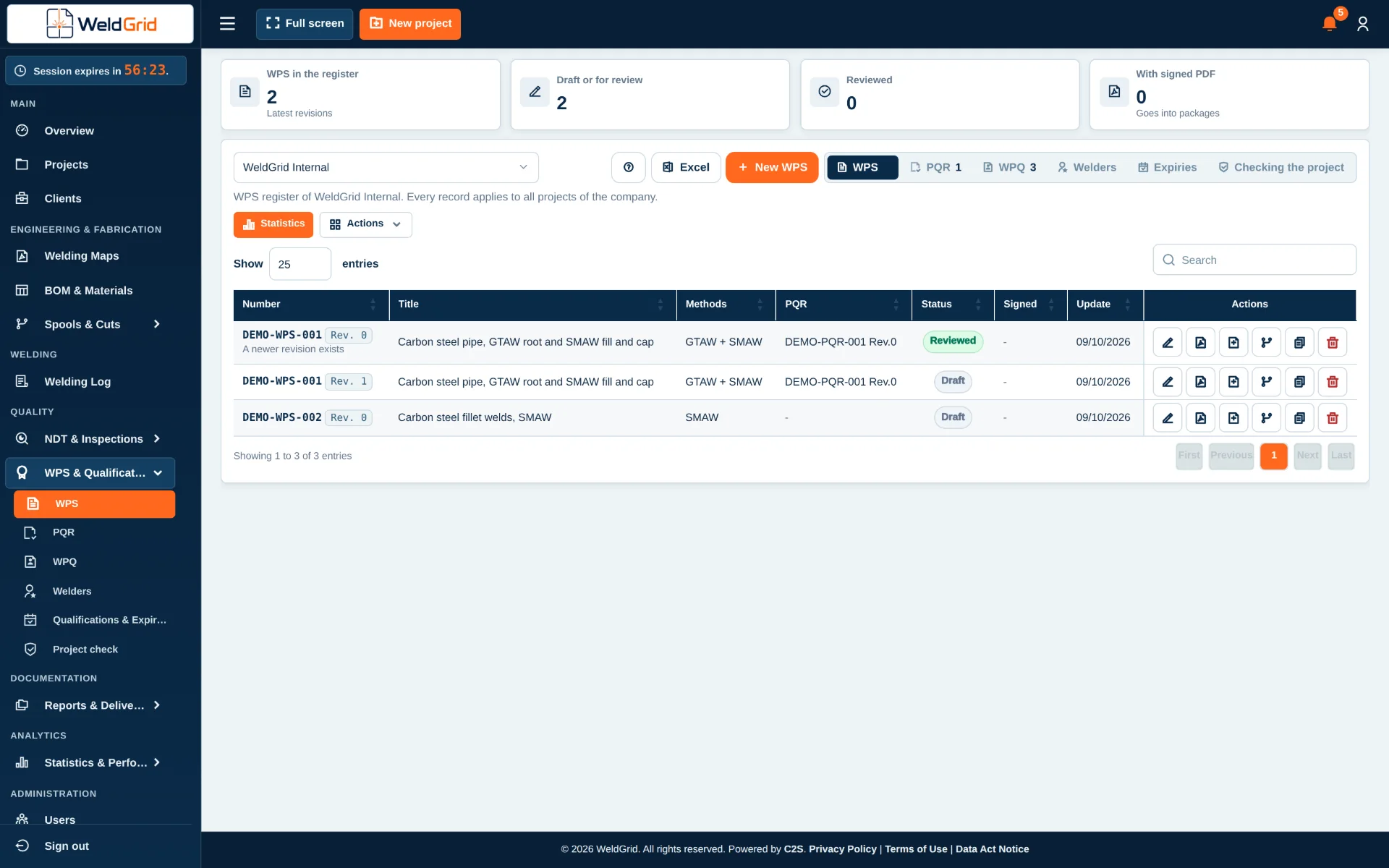 WPS records in WeldGrid